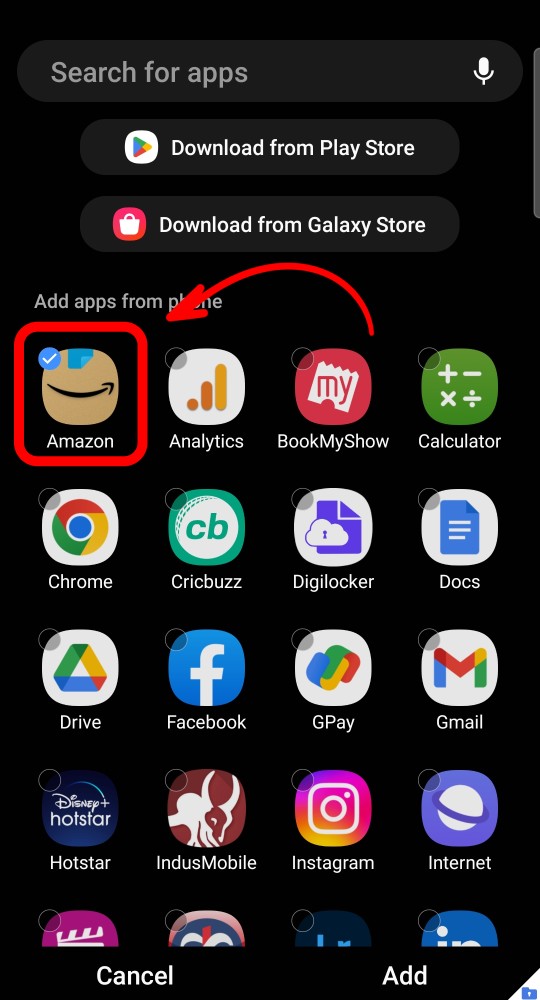 select app app that you want to hide in secure folder