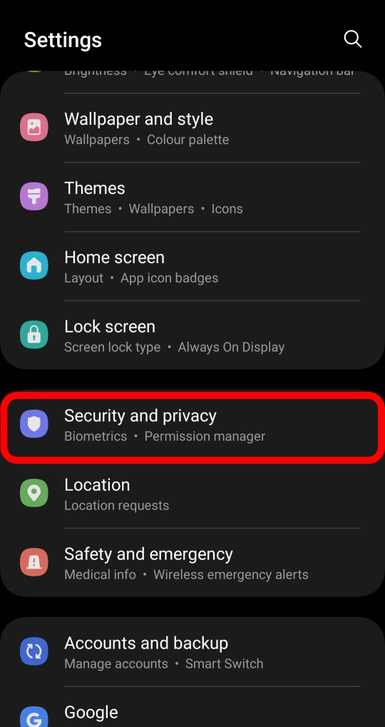  Scroll down and tap 'security and privacy'