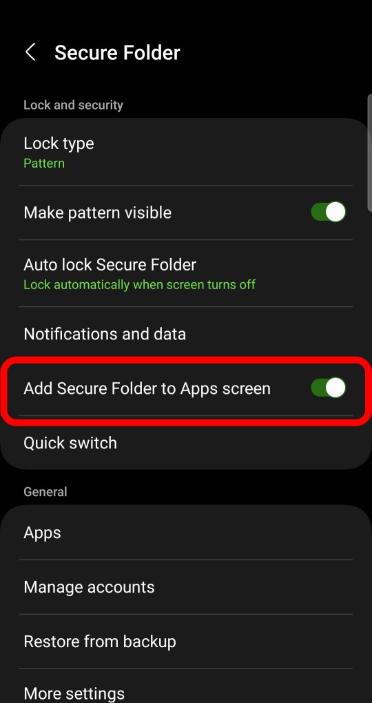 Toggle off the ‘Add Secure Folder to App Screen’