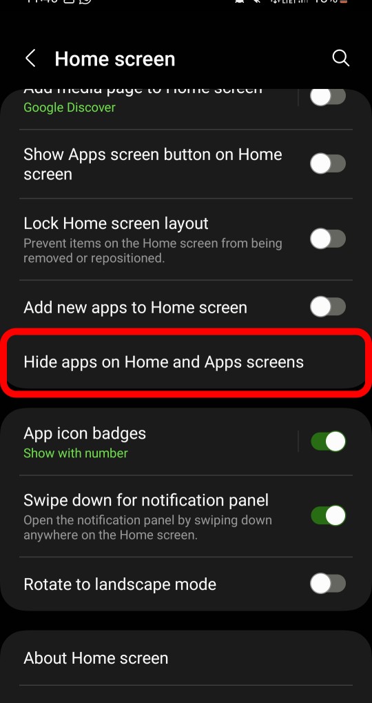 Hide apps on Home and Apps screens
