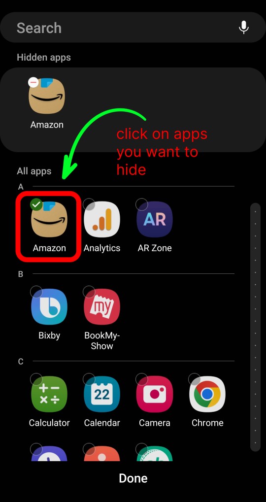 select apps you want to hide