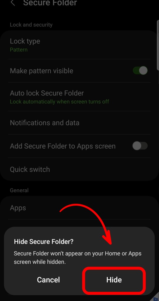 press hide button to hide secure folder from app drawer
