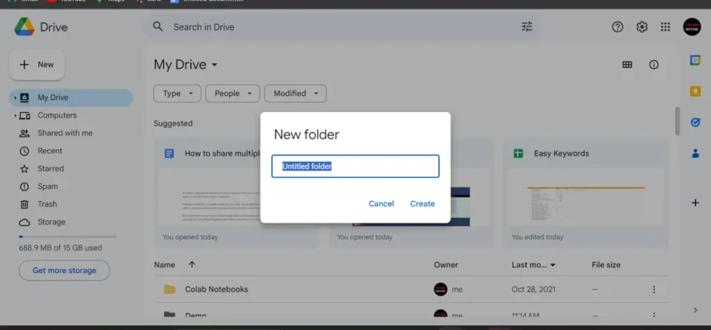 New Folder in Google drive