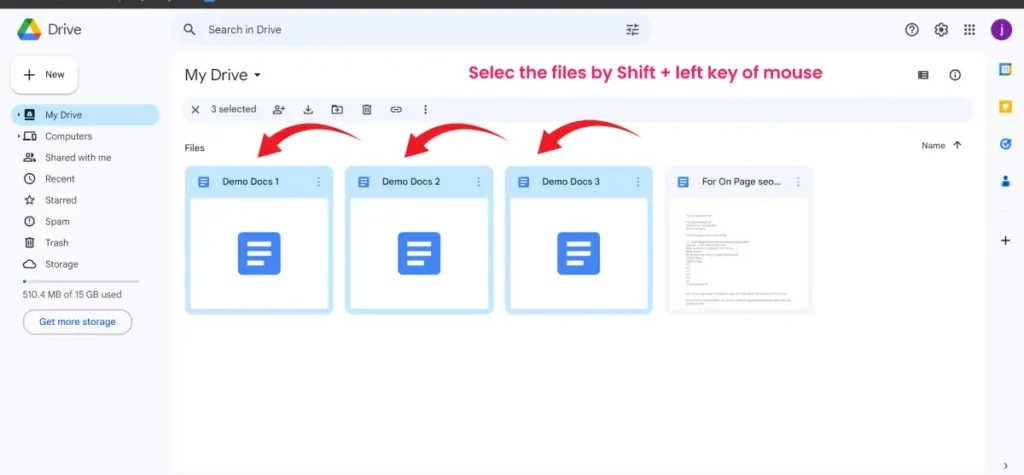 select the files in google drive